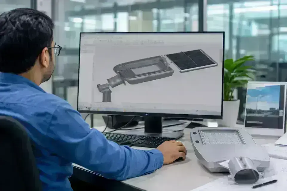 Reka bentuk mekanikal lampu jalan suria dan pemodelan CAD